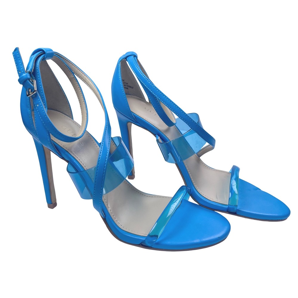 Guess Y2K Style Stiletto Strappy Heel Bright Blue Clear Straps Women's Size 8M
